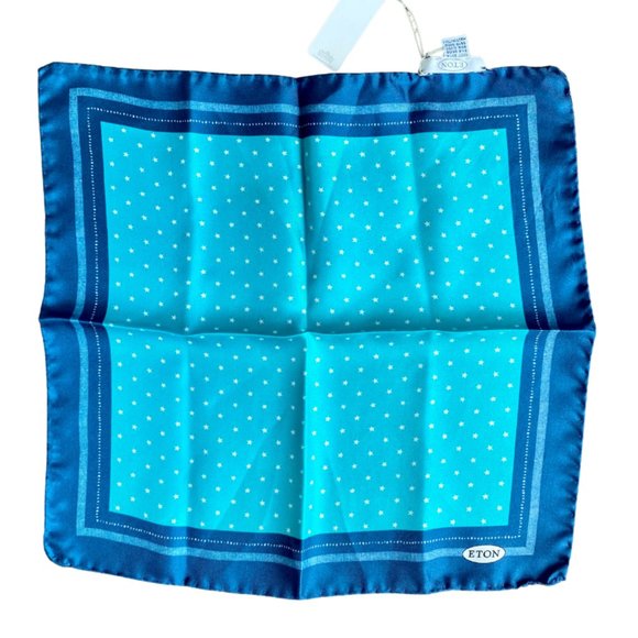 Eton Pocket Square Blue 13" 100% Silk - Picture 2 of 5